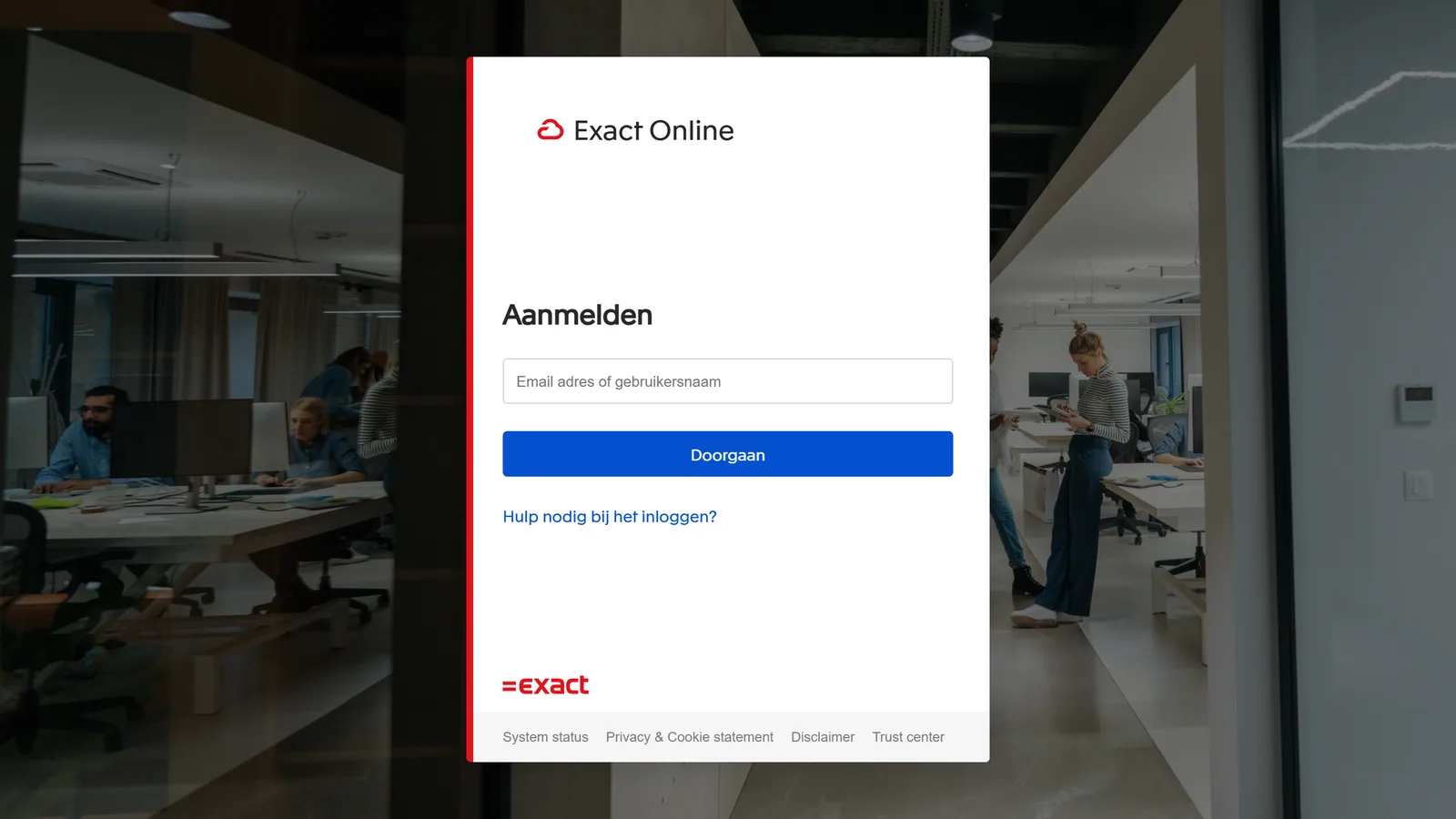Het aanmeldscherm van Exact Online dat Claude opent om de koppeling te autoriseren